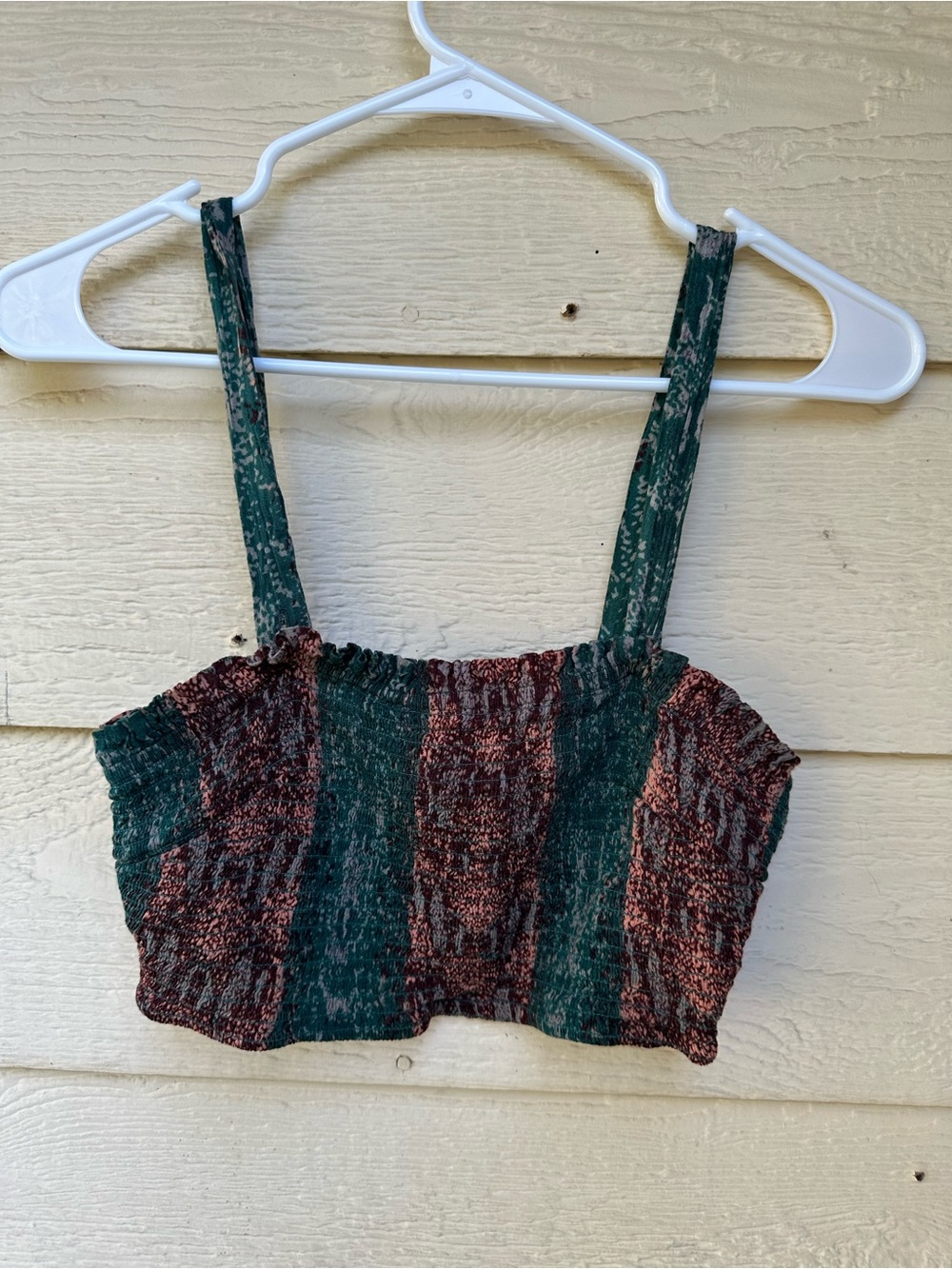 Free People Womens Small Petite Green Tan Stretch Tube Top With Shoulder Straps